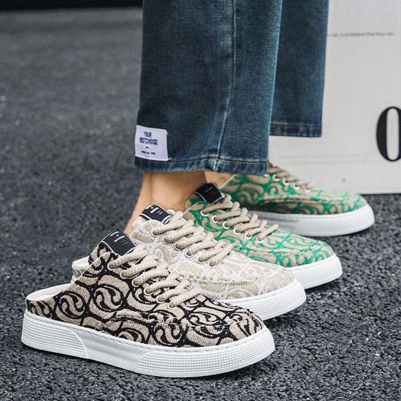 Canvas Flat Half Slippers For Men Outdoor Summer Mules New Sandals Man Fun Trend 2024 Quality Rubber Designer Pvc Mens Shoes A084 S