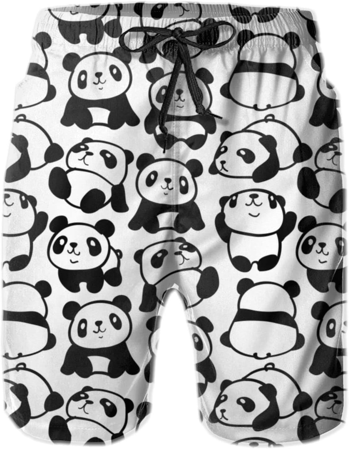 Mens Shorts 3D Printed Pattern Cute Panda Swim Trunks Quick Dry Fashion Beach Board Swimwear