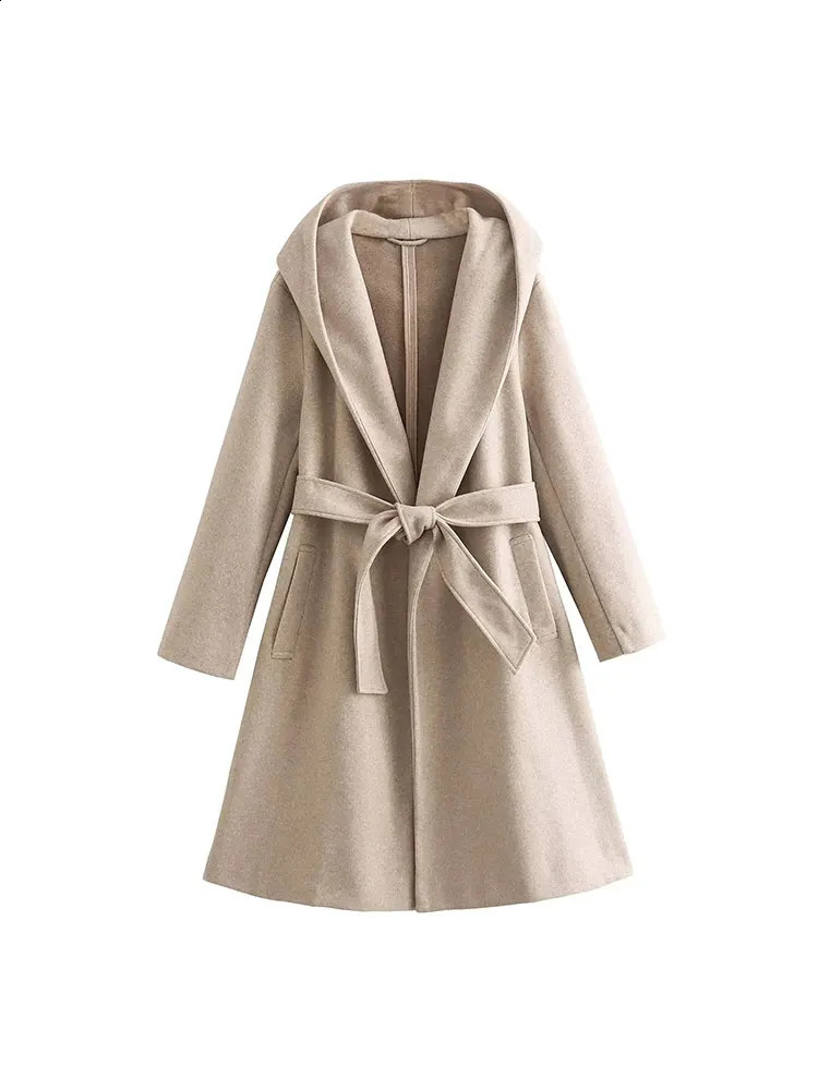 Nlzgmsj TRAF autumn winter wool coat beige solid double-layer breathable hooded coat casual womens fashionable top 240828