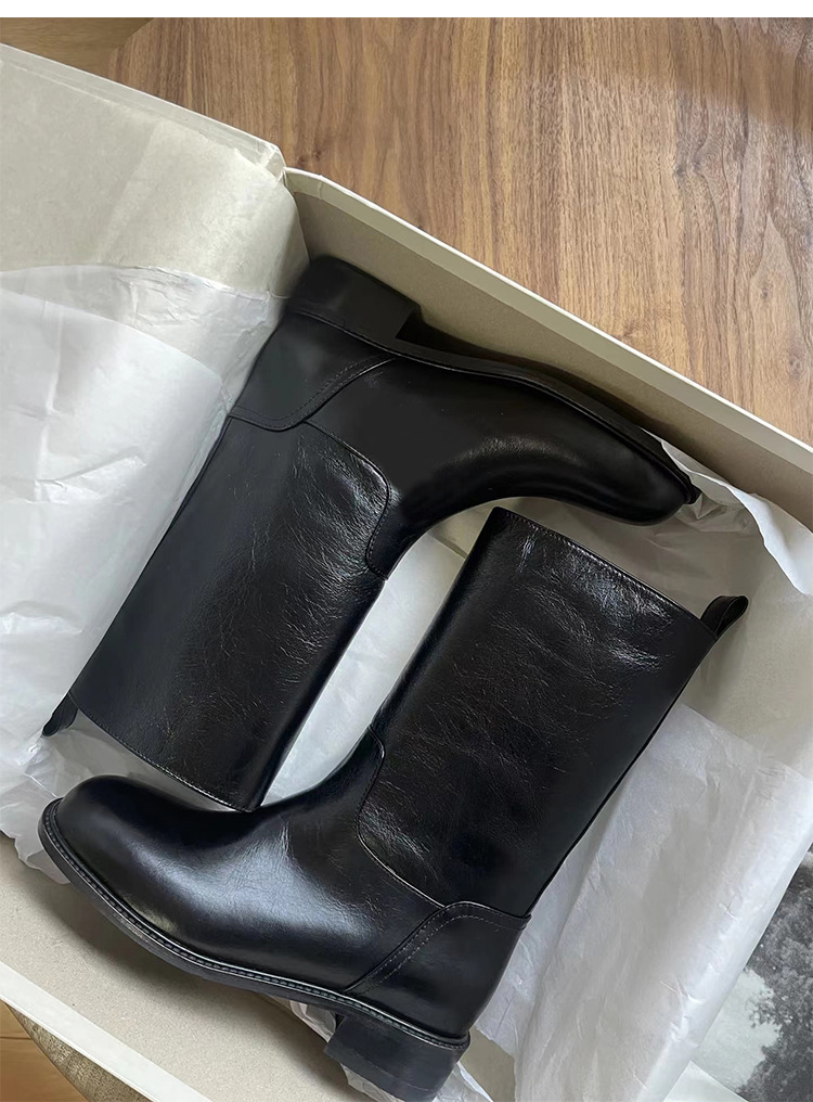 Fashion Designer 2024 New Slip-on Mid-Calf Women's Autumn Retro Modern Boots Women Round Toe Shoes Ladies 350a