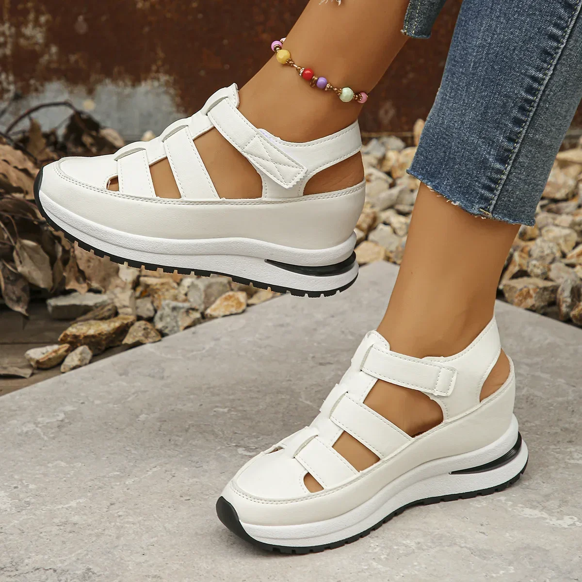 Fashion Baotou Hollow Wedge Platform Women's Shoes Summer Casual Height Increasing Sandals Roman Shoes Sandalias De Mujer