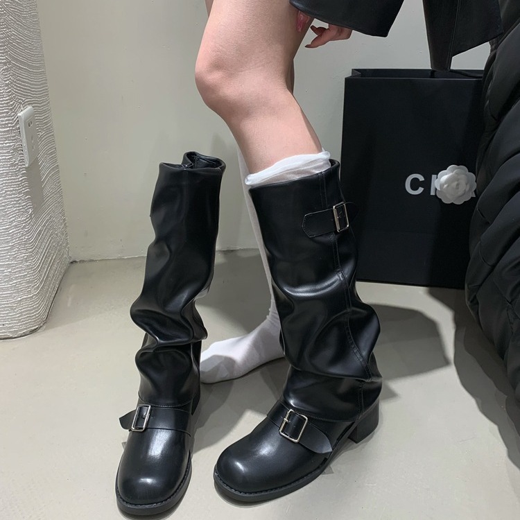 Style Women Retro Knee High Fashion Belt Buckle Knight Long Boots Platform Heels Autumn Winter Ladies Shoes bbdb