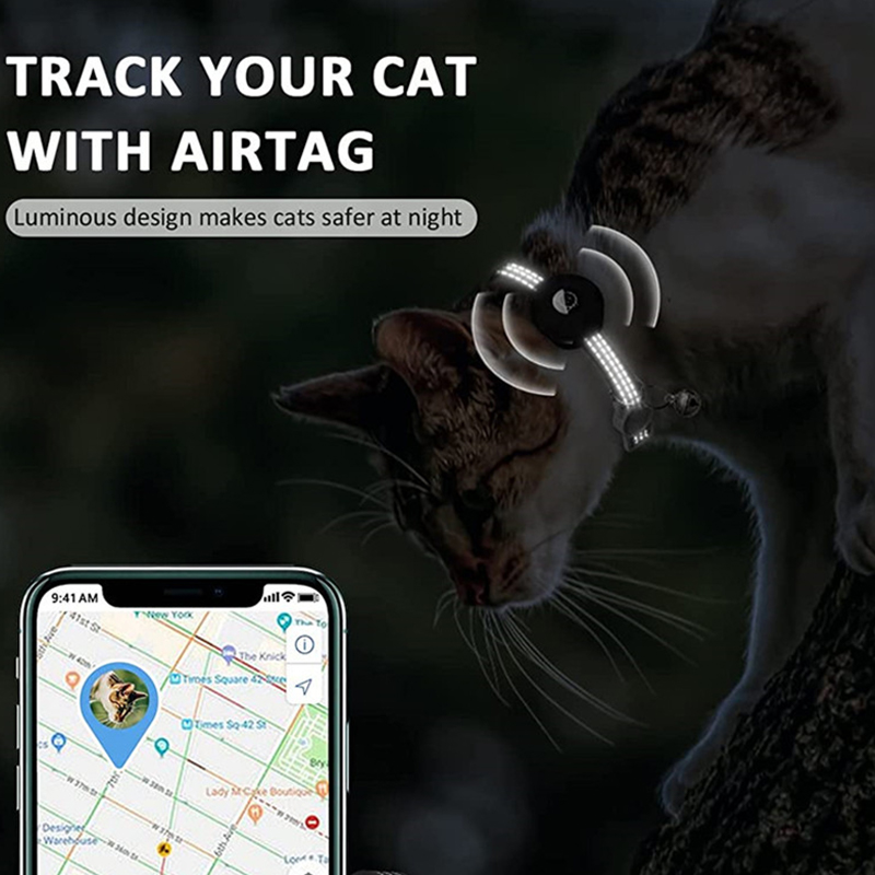for Apple AirTag Cat Collar,Air Tag Pet Collar with airtag Holder and Bell Reflective GPS Kitten Collar for Girl Boy Cats gatos