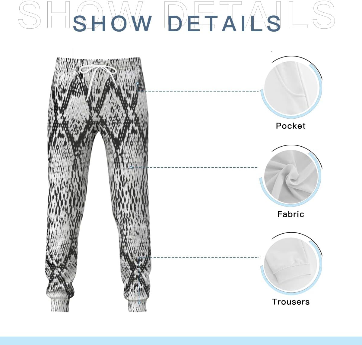 Free shipping Sweatpants Mens Snake Skin Texture 3D Printed Patterned Pants Loose Joggers With Pockets Lightweight Workout Gym Running Sweat Trousers 