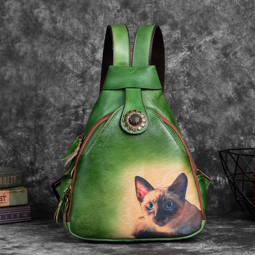 CMM Cowhide multipurpose backpack with Chinese style leather, color printing, manual color wiping, vegetable tanned leather backpack 240915