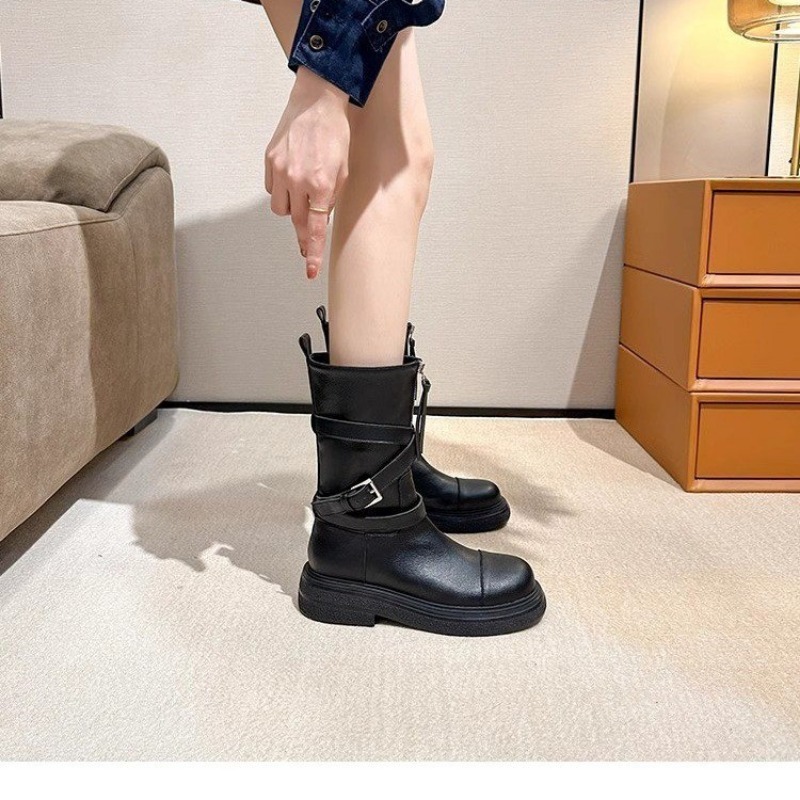 Vintage Brown -length Women's 2024 New Niche Thick Base British Style Zipper-up Western Short Boots