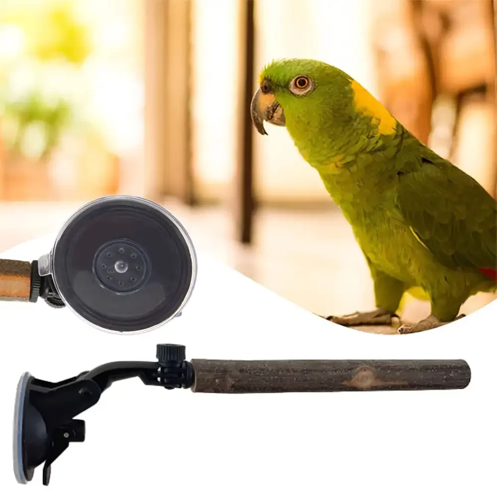 Wood Parrot Perch Prevent Slip Interactive Bird Window Perch Stand with Suction Cups for Small Medium Bird Parrot Toys