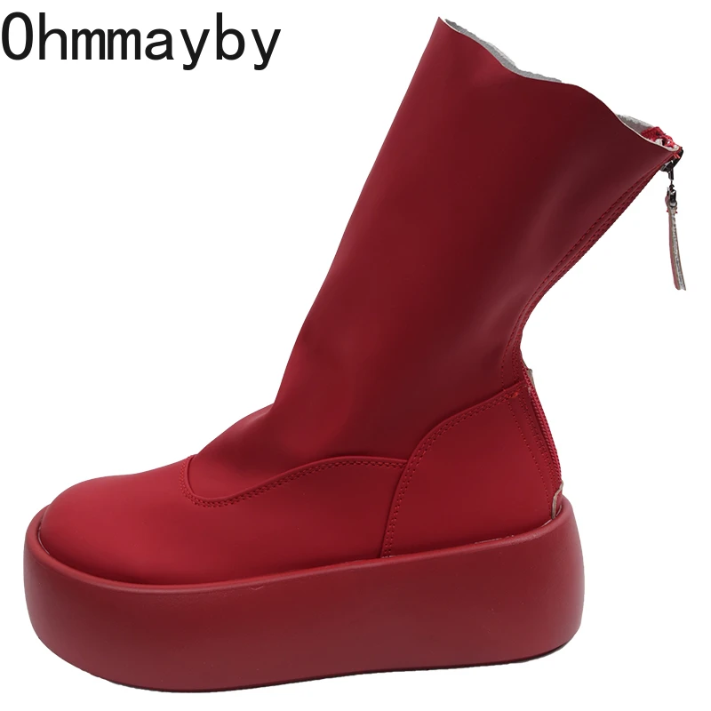 Women Chunky Short Boots Fashion Waterproof Back Zippers Shoes Autumn Winter Platform Flats Women's Ankle Booties d275 's