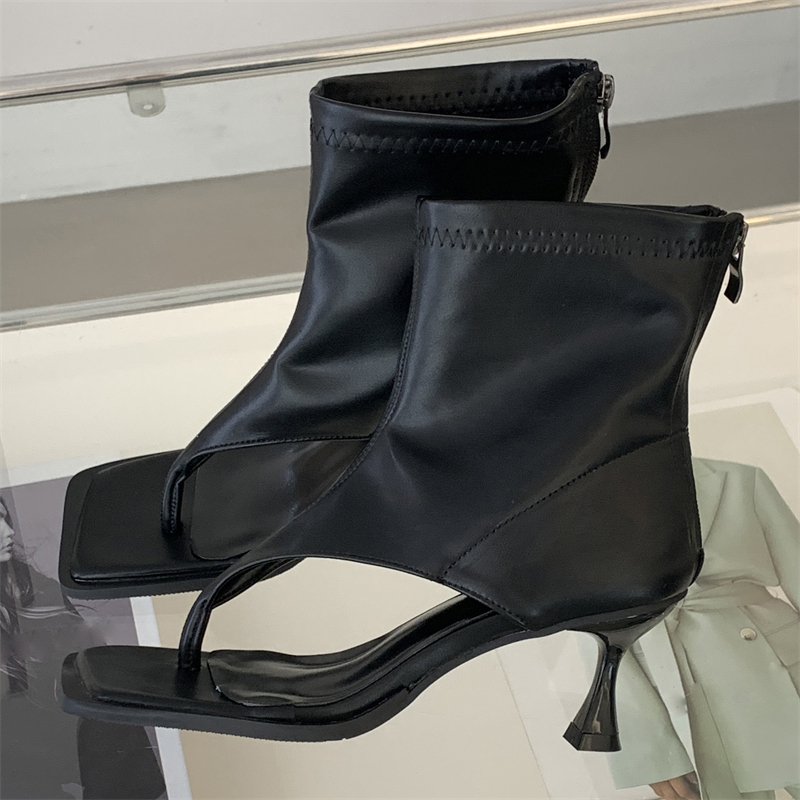 Eilyken Designer Gladiator Square Toe Women Boots Sandals Zipper Booties Thin Low Heels Shoes Fashion atos De Mujer