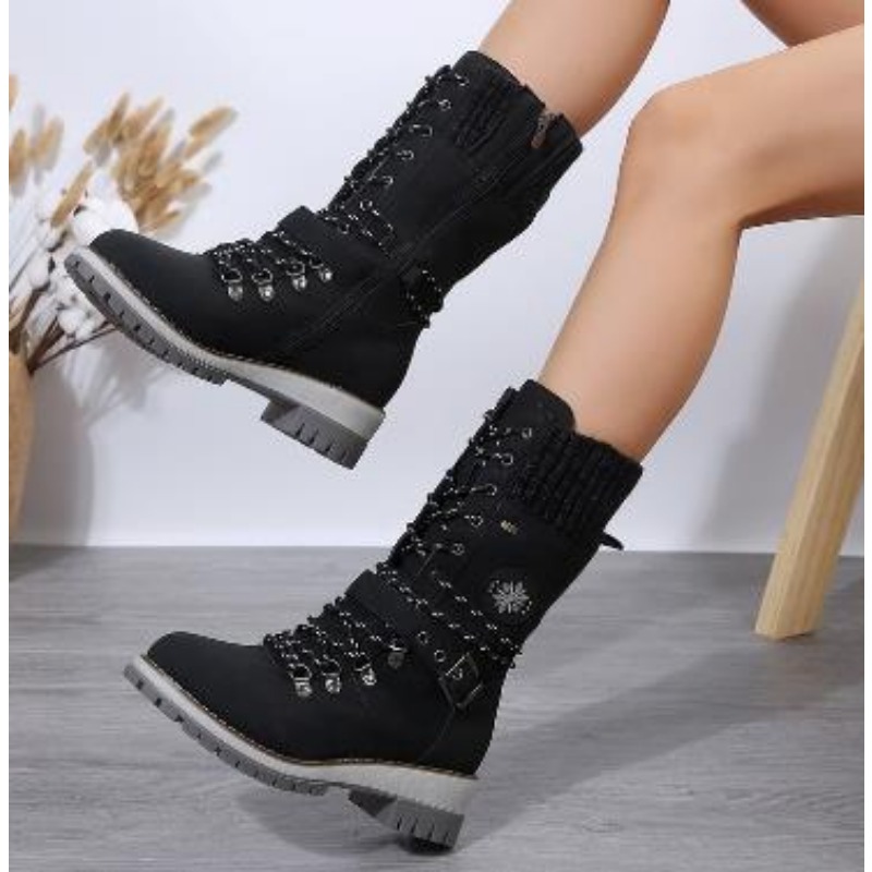 Winter New Outdoor for Women Side Zip Mid-Calf Square Casual Women's Shoes Med Heel Ladies Boots b8c1 's