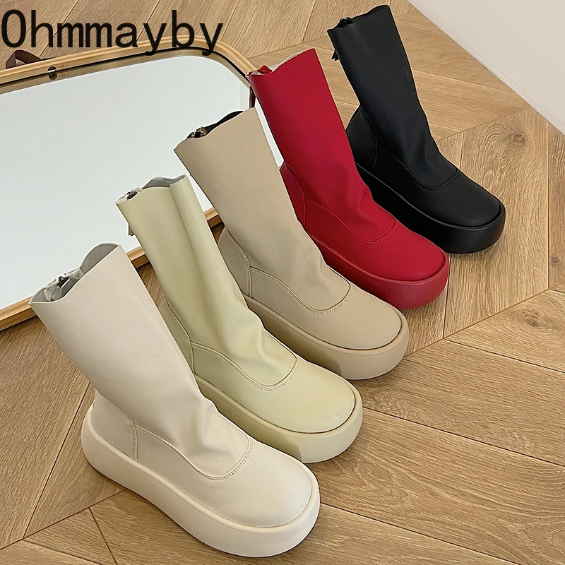 Women Chunky Short Boots Fashion Waterproof Back Zippers Shoes Autumn Winter Platform Flats Women's Ankle Booties d275 's