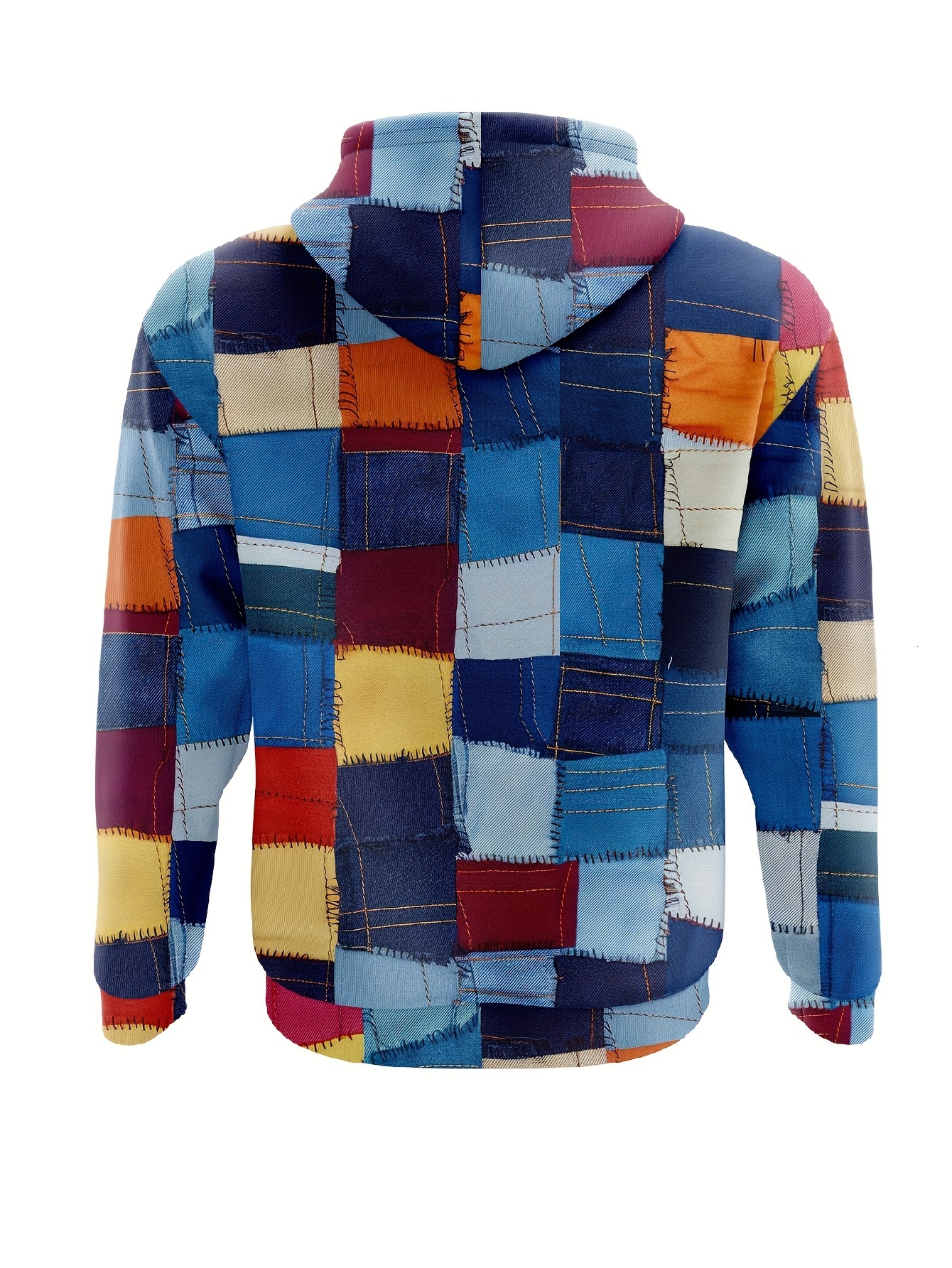 Colorful Checkered Graphic Print Hoodie - Comfortable Loose Fit, Kangaroo Pocket, Drawstring Hood, Casual Long Sleeve Design - Perfect for Outdoor Act