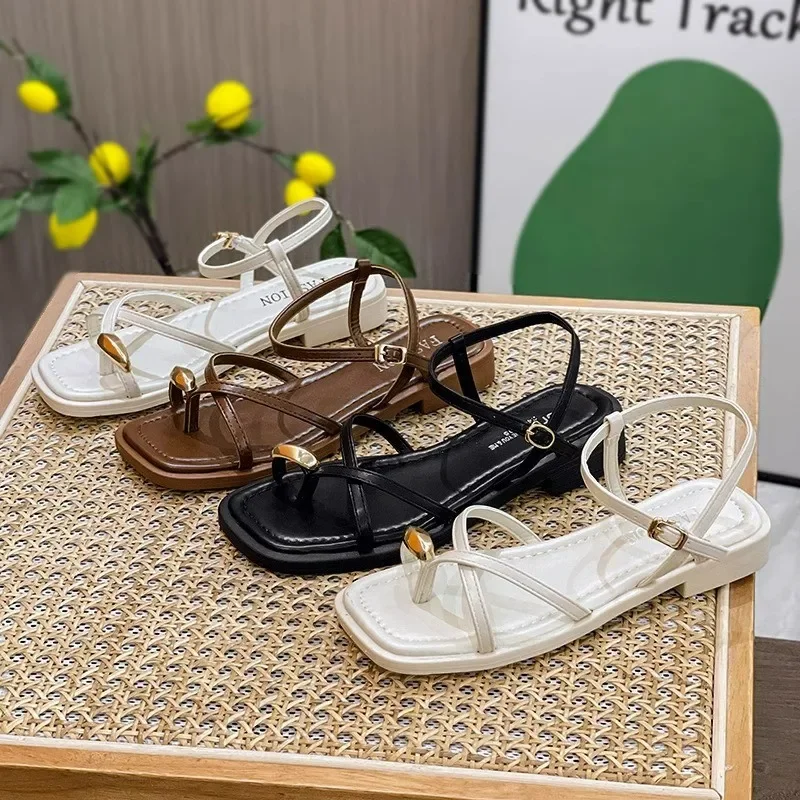 Heeled Sandals Shoes Women's Black Beach New Summer Girls Low Comfort Sports Casual Solid