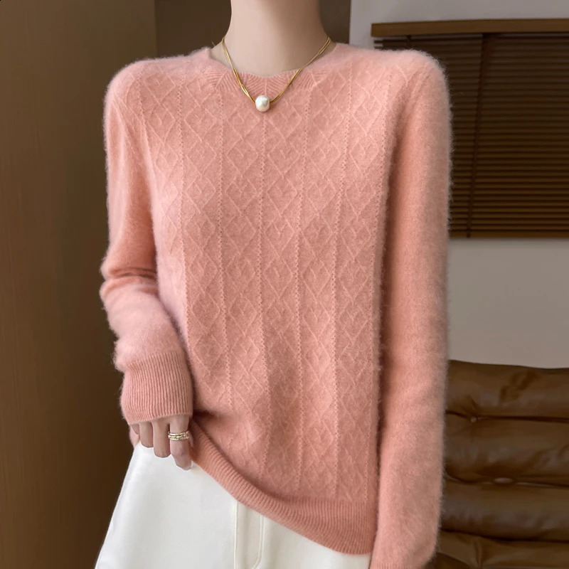 FallWinter Womens Sweater 100% Pure Wool Lotus Collar Solid Color Loose Knitted Cashmere Pullover 240904