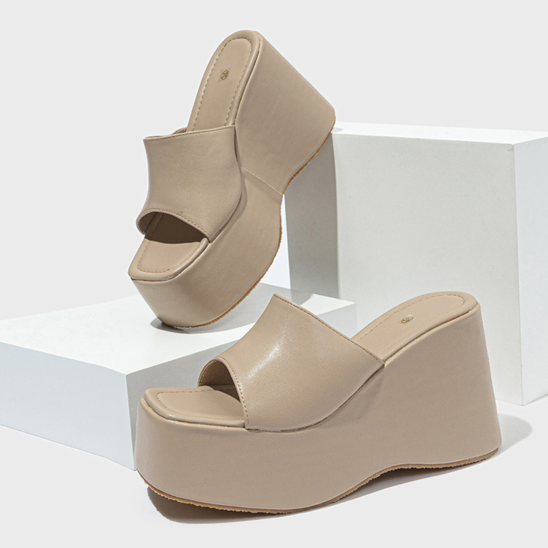 2025 new Designer Liyke Open Toe Wedges Slippers For Women Cozy Soft Pink Leather Chunky Platform Sandals Female Shoes High Heels Slides