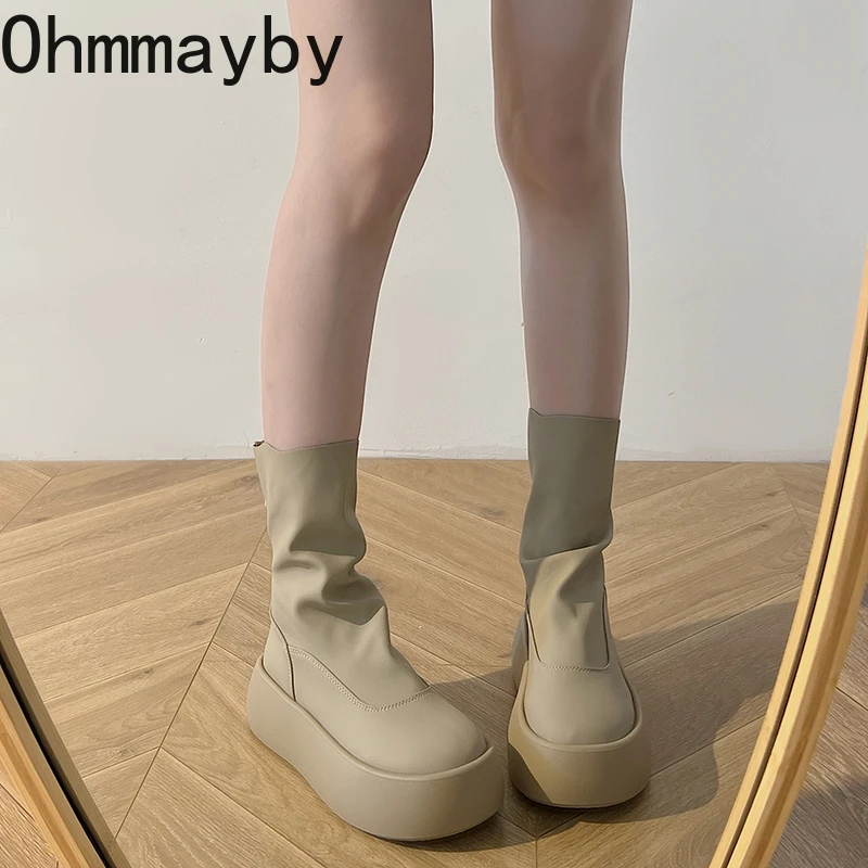 Women Chunky Short Boots Fashion Waterproof Back Zippers Shoes Autumn Winter Platform Flats Women's Ankle Booties d275 's