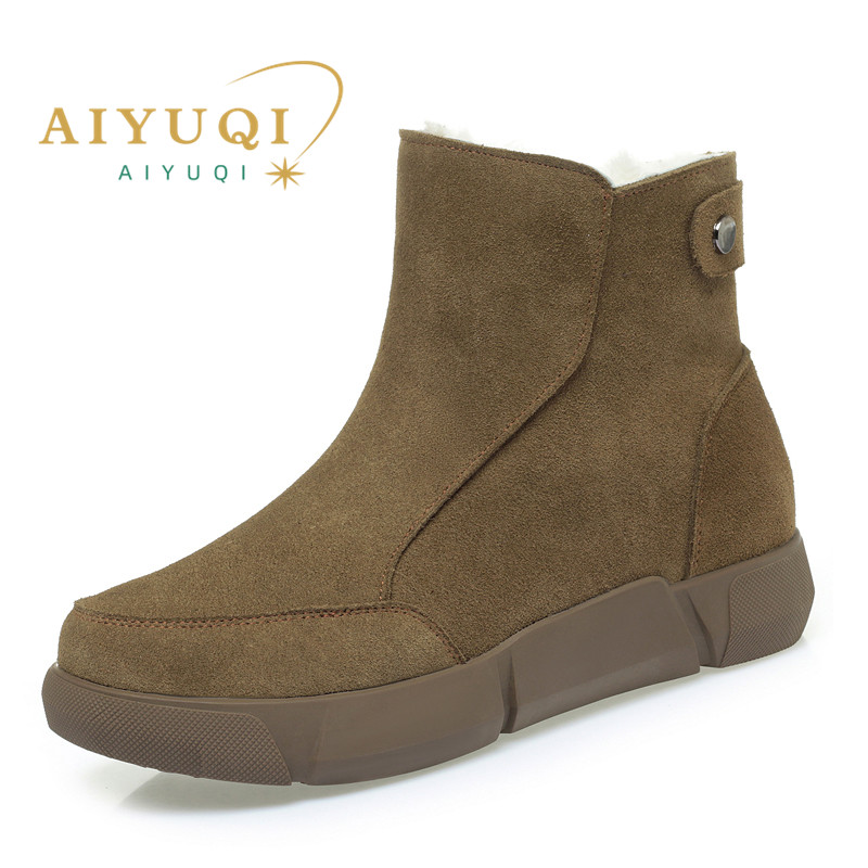 AIYUQI Snow Boot Women 2024 Winter New Suede Genuine Leather Women Short Boots Natural Wool Warm Non-slip Women's Ankle Boots