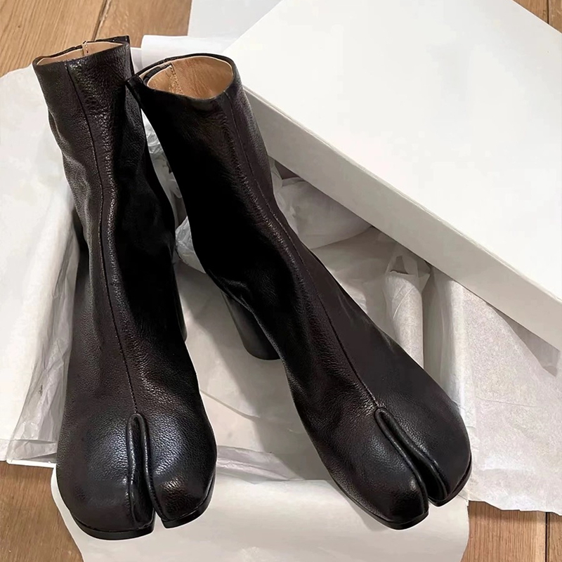 Women's Split Toe Ankle Boots - Soft Leather, hot Chunky Heel, 2024 Fashion