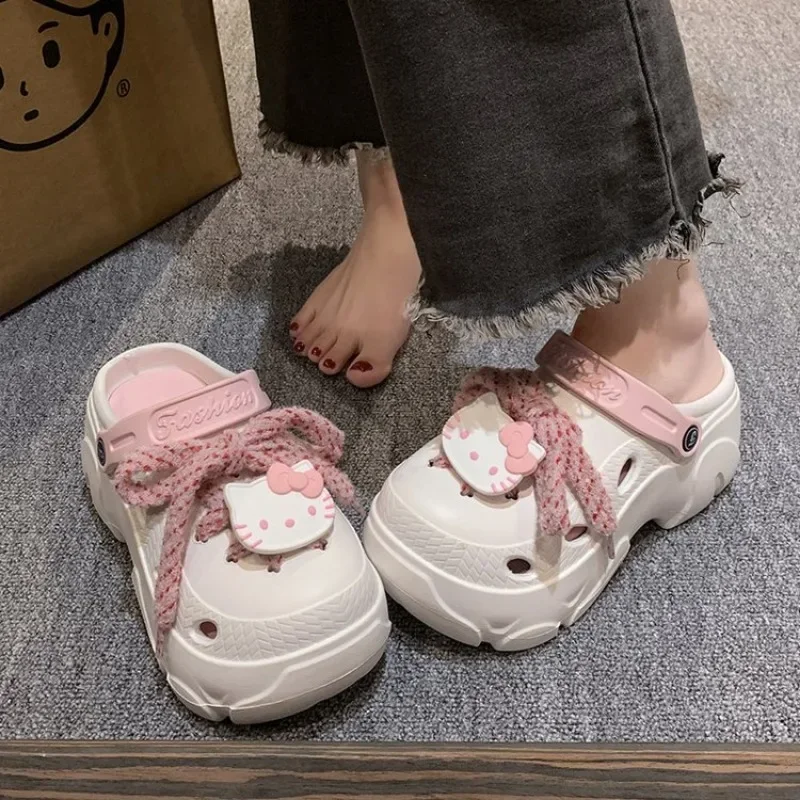 2025 new EVA New Thick Sole Hole Women's Summer Solid Cute Candy DIY Sandals and Slippers Increase Anti Slip Beach Shoes Women c144