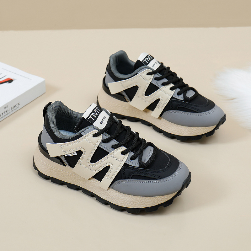 Patchwork Fashion Women's Casual Lady Classic Vintage Running Shoes Sneakers Lace-up Flats 70dd