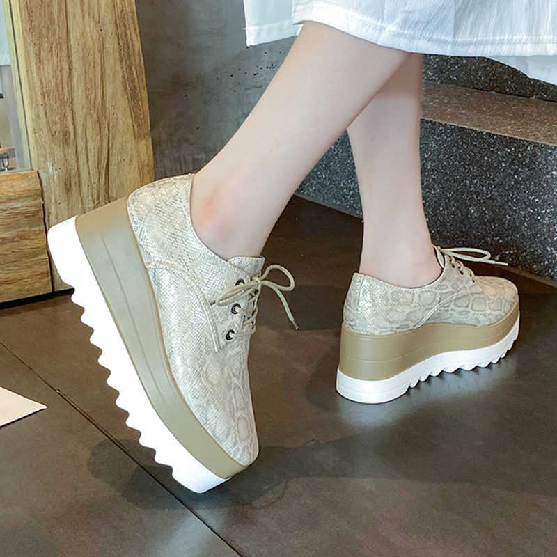 Pattern Snake Pu Leather Loafers Women Chunky Platform Lace Up Brogue Woman Plus Size Non Slip Thick Sole Oxford Shoes dh5684029