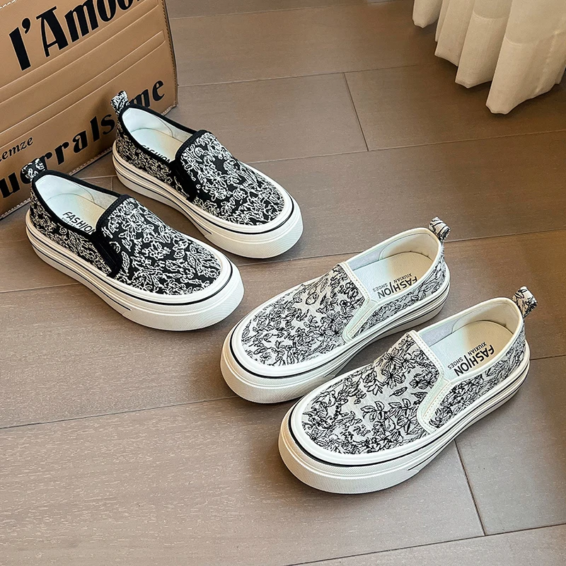 Random Print Women Flats Platform Casual Walking Sneakers New Fashion Sport Loafers Cozy Shoes Autumn 2024 Mujer atos 99f1