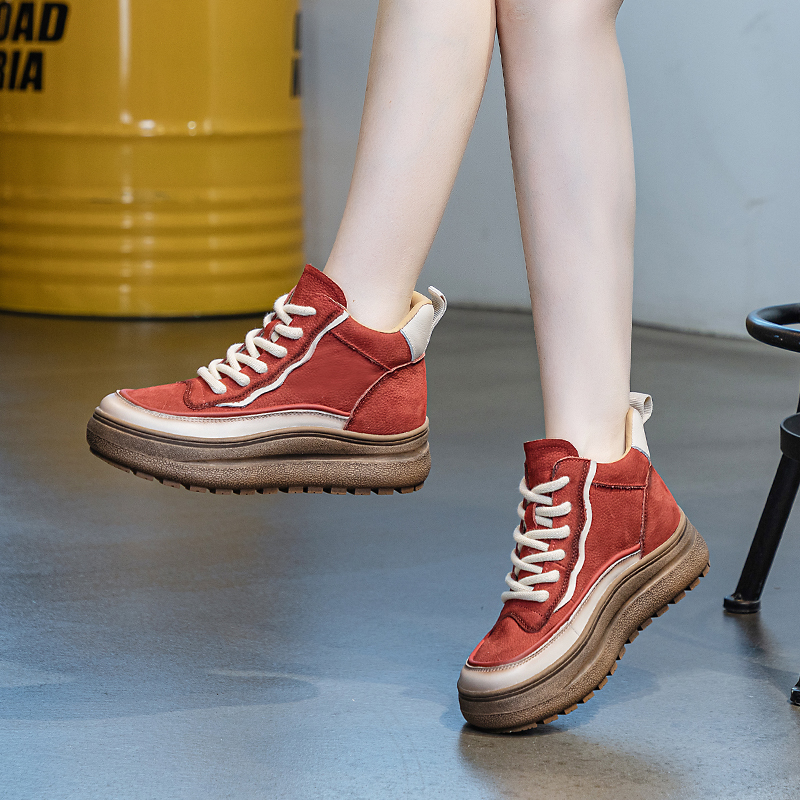 Women Winter Shoes Boots 2024 New Genuine Leather Women Sneakers Boots Winter Warm Platform Color-Blocked Ankle Boots Women