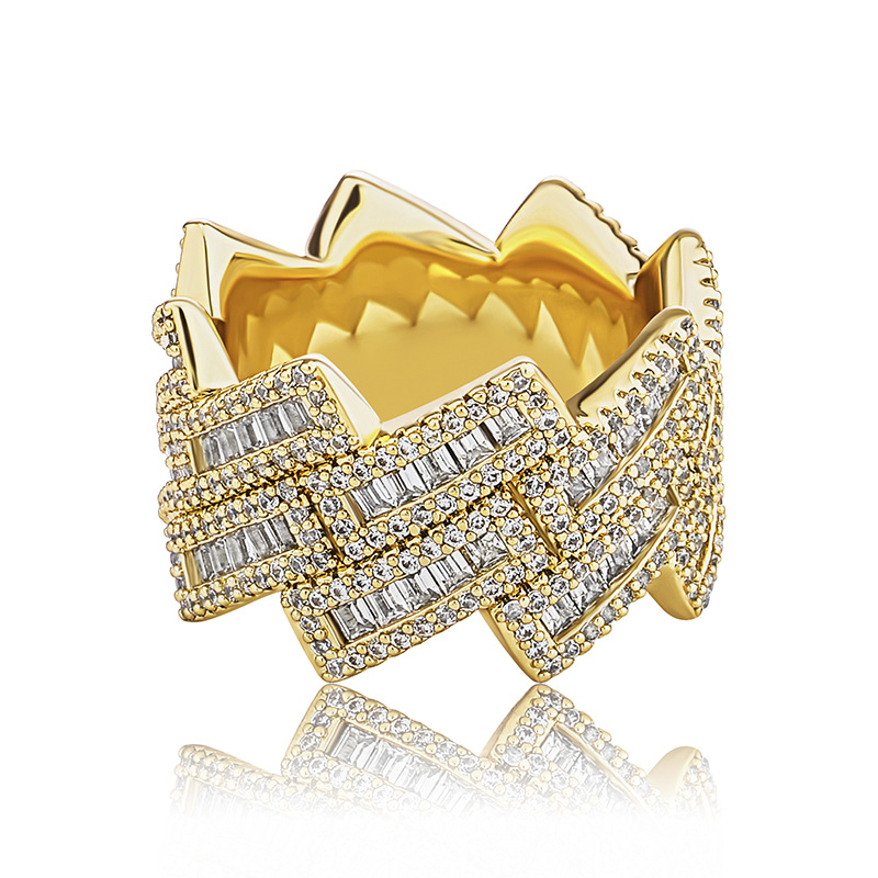 Hip Hop Rap Trapezium Rhombus Moissanite dias T Cuban Chain Ring 14K Real Gold Plated Cool For Man Women Jewelry Gift