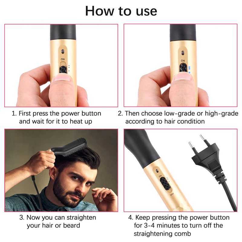 Hot Comb Straightener Electric Negative Ion Hair Straightener Brush Fast Heated Portable Men Mini Beard Straightening Comb W250610