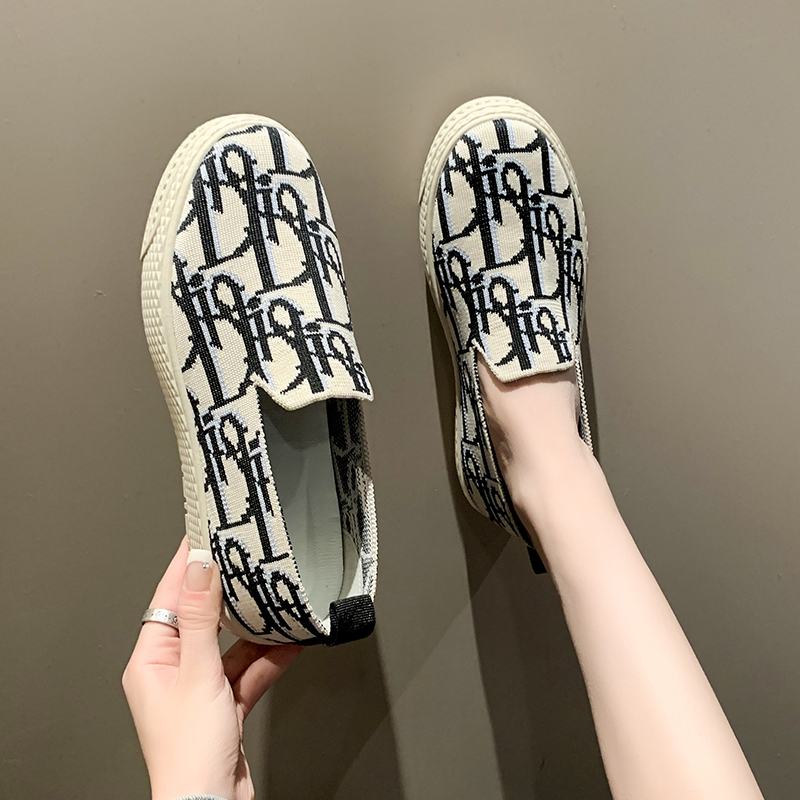 Slip On Shoes For Women Round Toe Mixed Colors Female Footwear Casual Sneaker Loafers With Knitting Flats Clogs