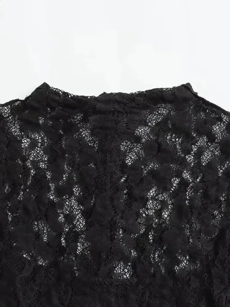 TRAF 2024 Womens High Neck Lace Midi Dress Retro Ultra Thin Long Dress Womens Sexy Strap Evening Dress 240904