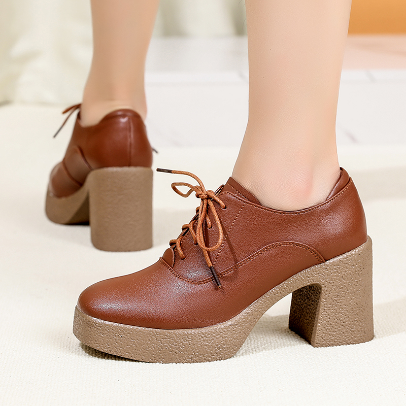 High AIYUQI Heels Autumn New Genuine Leather Platform Business Dress Lace-up British Style Office Shoes New Women 2aba