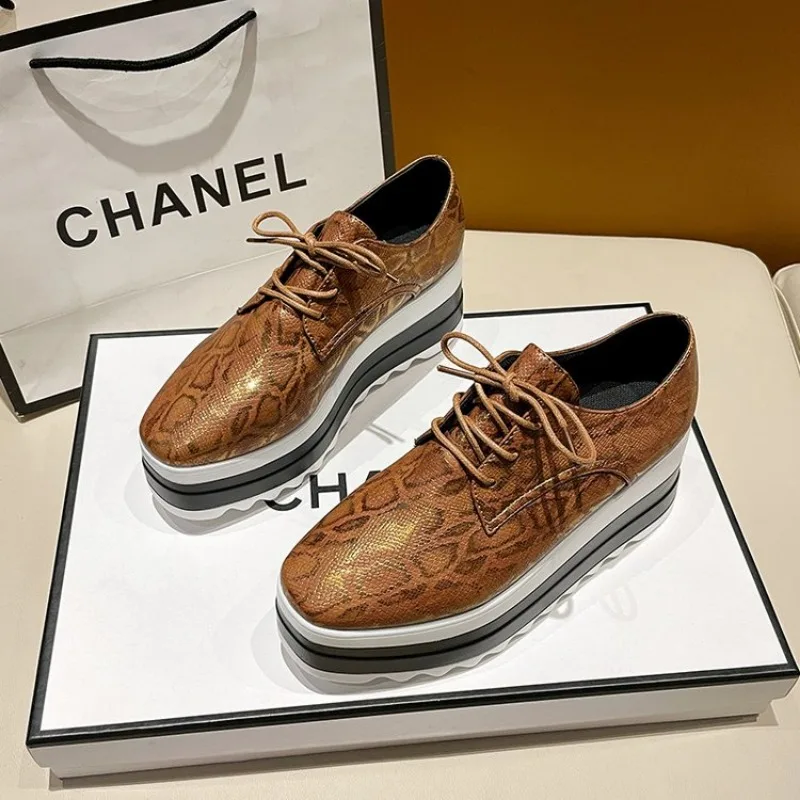 2024 Women Flats Shoes Spring Moccasin Fashion Creepers Shoes Lady Loafers Ladies Lace Up Platform Shoes Plus Size 35-43
