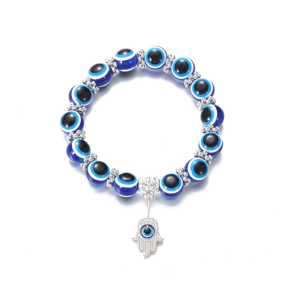 Vintage Blue Eye Bead Charm Bracelet with Evil Eye - European Fashion Accessory