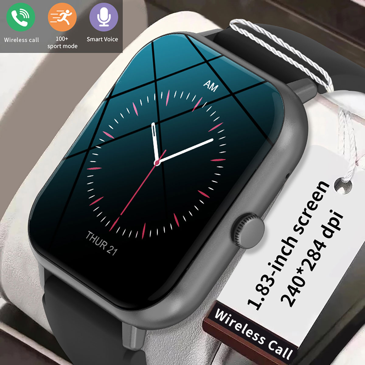 LIGE 1.82-inch Square Color Screen Smart Watch Multi functional Waterproof Step Counting Alarm Clock Wireless Call Health Monitoring Message Push Watc