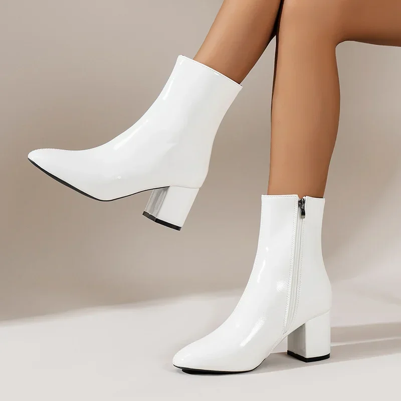 Ankle Boots for Women Side Zipper Stretch Middle Heel Large Size Short Boot Fashion Pointed Shoes Botas De Mujer 2025 67f5