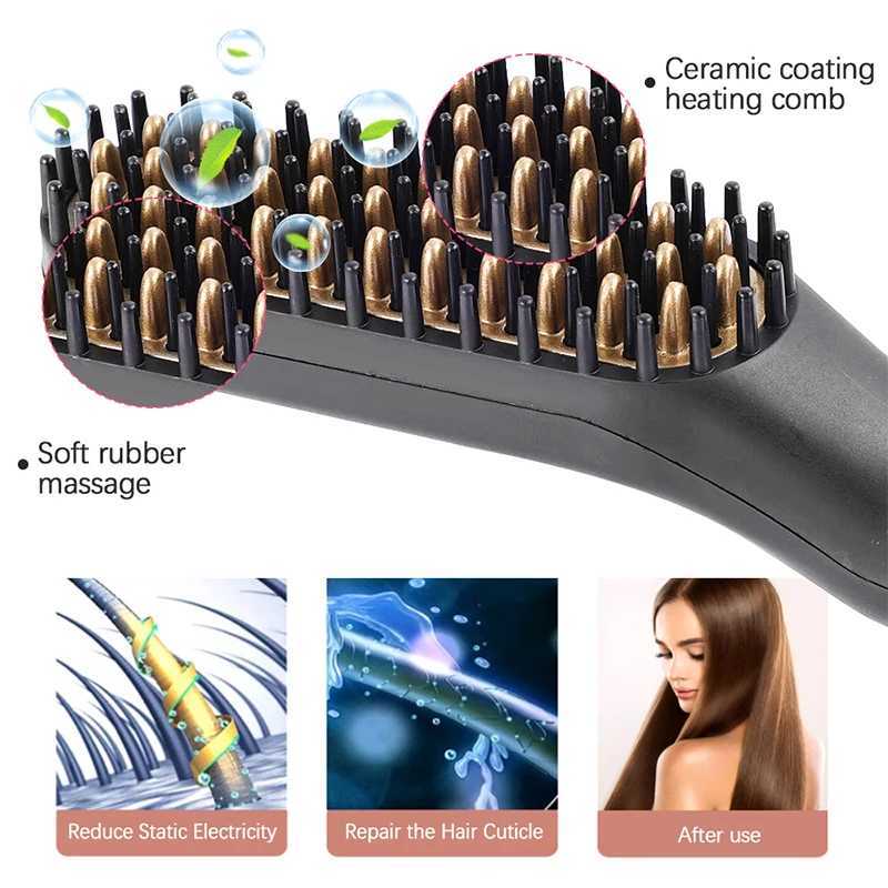 Hot Comb Straightener Electric Negative Ion Hair Straightener Brush Fast Heated Portable Men Mini Beard Straightening Comb W250610