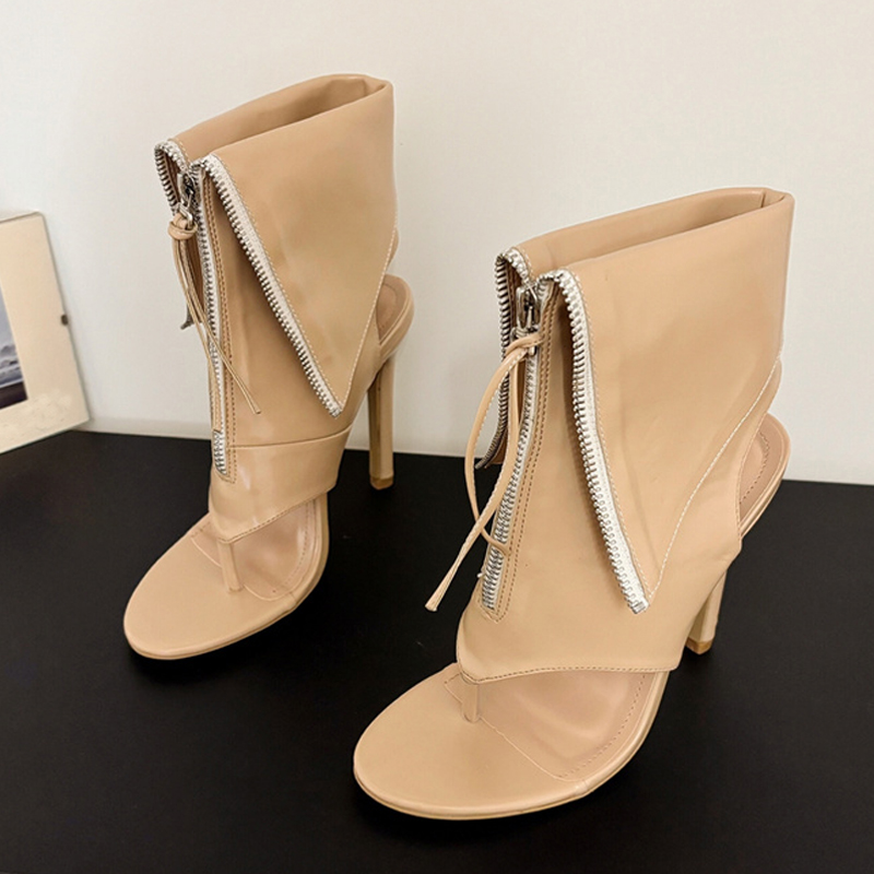 Liyke New Style Clip-On Open Toe Ankle Boots Women Sandals Fashion Tassel Zip Designer High Heels Booties Female Party Prom Shoe