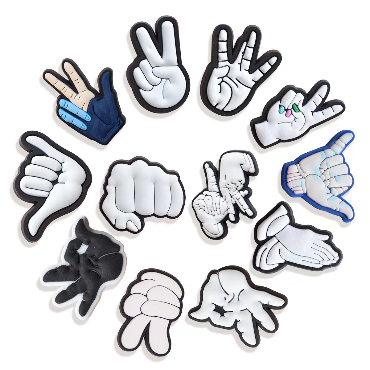 2025 new Trendy 12pcs Various Gestures PVC Shoe Charms DIY Pins Funny Handle Shape Sandals Upper Accessories Shoes Buckle Decorations 11b0 s 56cd