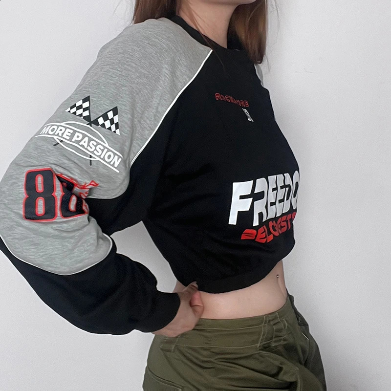 BIKPIIK Fashion Contrasting Letter Print Moto Biker Womens Hoodies Street Clothing OCollar Full Set Floral Casual Sports Parachute 240814