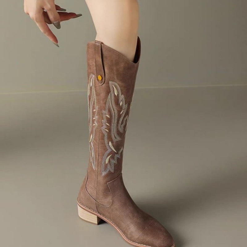 Embroidered Retro Knee High Women Western Cowboy New Slip-on Long Botas Mujer Size 43 Platform Boots 94fb