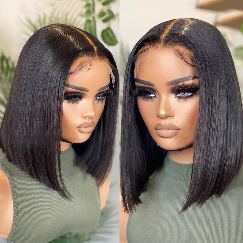 Natural Black 1B Super Double Drawn 13X4 Transparent Raw Vieamese Hair Lace Wig Bone Straight Bob Wigs 180 Density