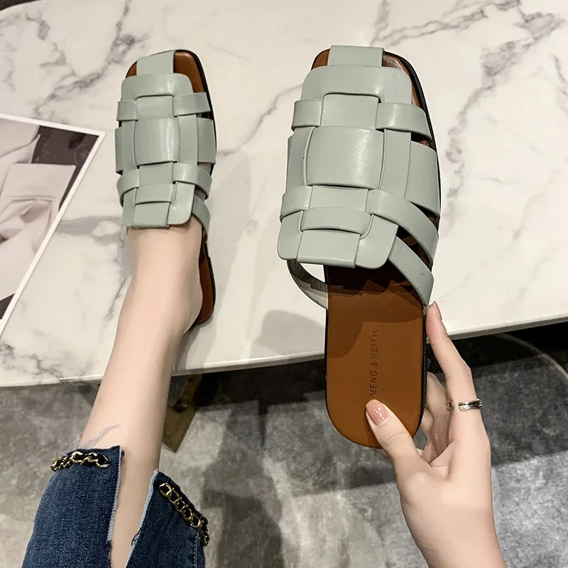 Slippers Women's Summer New Hand-knitted Flat Sandals Leisure Outdoor Simple Ladies Casual 8c82