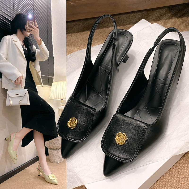 Camellia Fashion Pointed Baotou Sandals Spring and Summer New New High for Women Thin Short Heels 7438