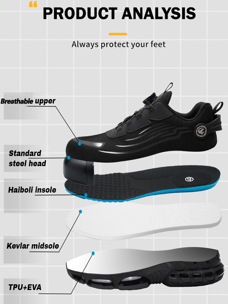 Indestructible Breathable Rotating Button Safety Shoes Men Sneakers Steel Toe Anti-smash Anti Puncture Work Boots 9365