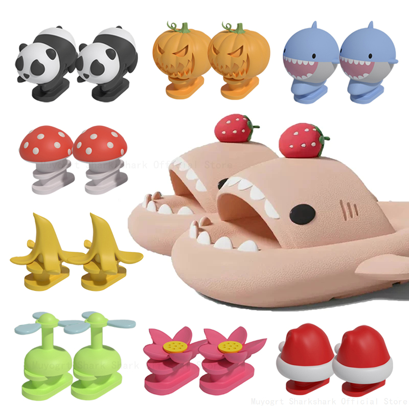 2025 new Detachable 2pcs Fins For Summer Adult Kids Shark Slippers Shoes Charm Accessories Ice Cream Panda Strawberry Xmas cd7d
