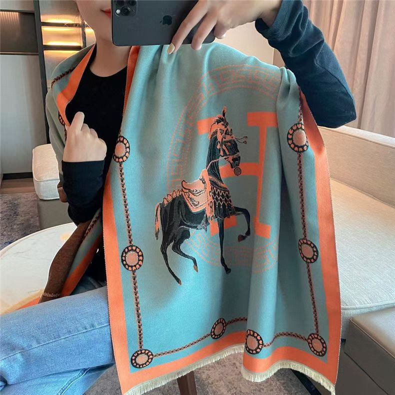 Top Scarves Winter Cashmere Scarf Women Designer Warm Pashmina Blanket Horse Female Shawl Wraps 10A SIZE180x65