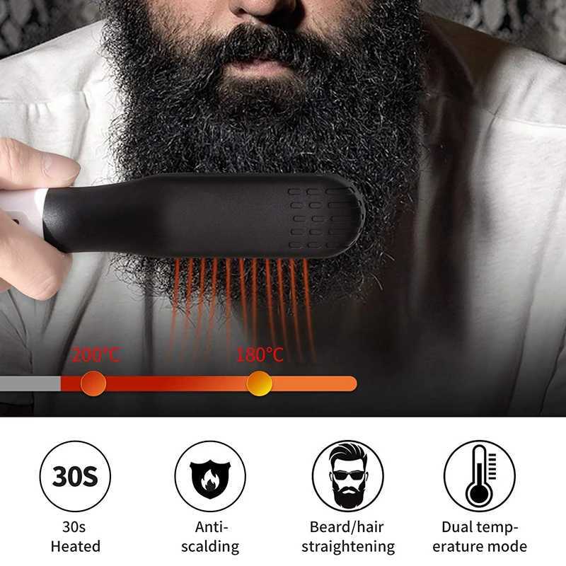 Hot Comb Straightener Electric Negative Ion Hair Straightener Brush Fast Heated Portable Men Mini Beard Straightening Comb W250610