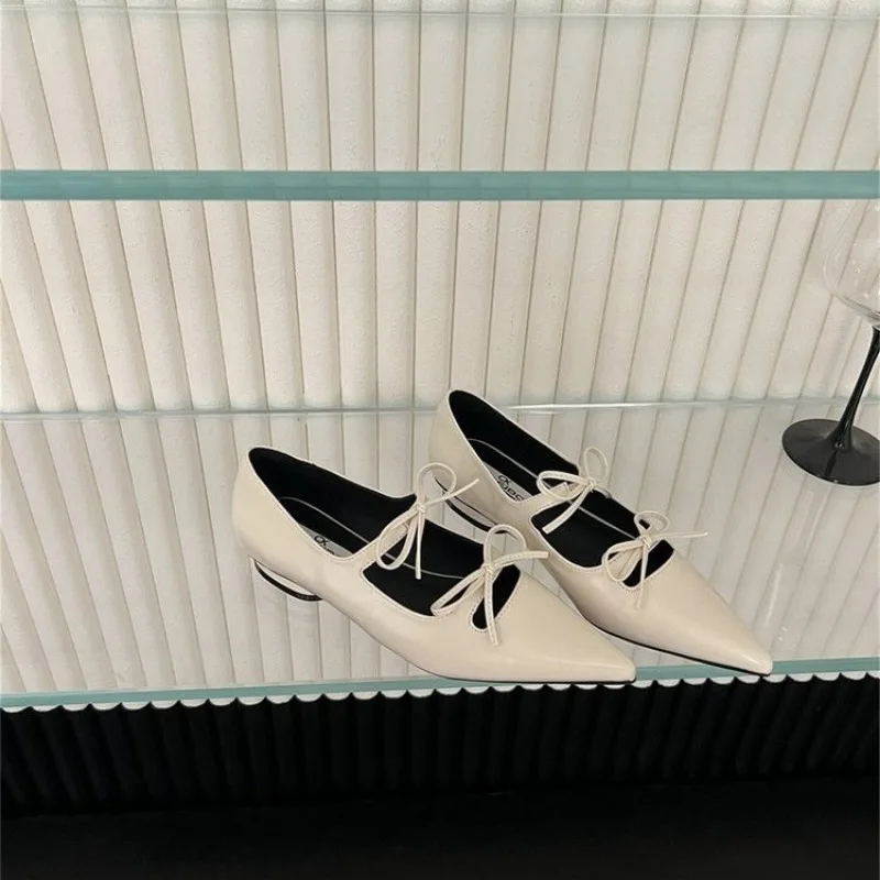 Low All-Match Heels Pointed Toe Summer Shoes Ladies Female Footwear Bow-Knot Autumn Casual Sneaker 2024 New Dress Butterfly Fall 6c37