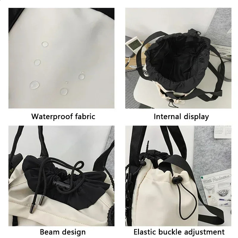 Personality Women Crossbody Bag Wholesale Large Capacity Couple Shoulder Casual Nylon Tote Drawstring Handbag 240904